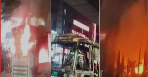 রাজধানীতে ৩ বাসে আগুন ও ককটেল বিস্ফোরণ